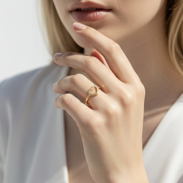 Bague Nahia - Cœur ajouré en plaqué or et oxydes de zirconium - Bijoux MOONSTRA