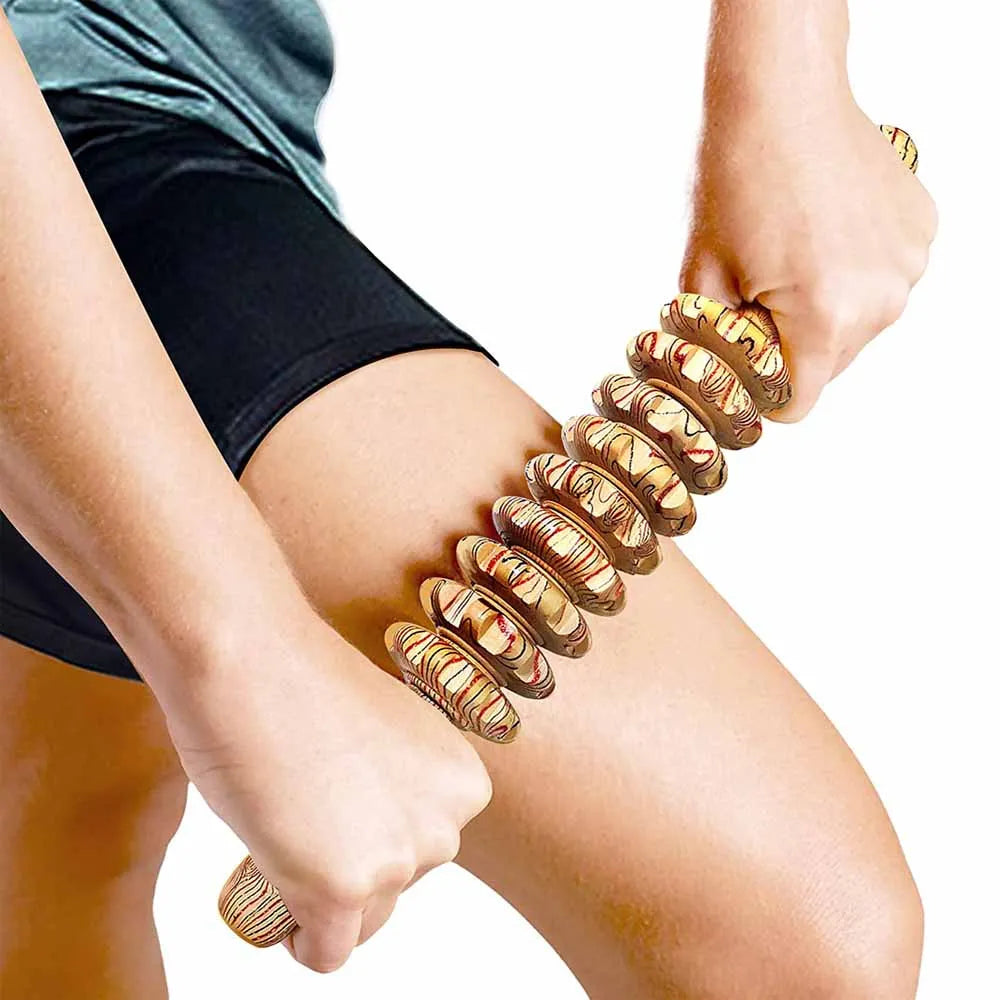 Wooden 9-Wheel Manual Massager