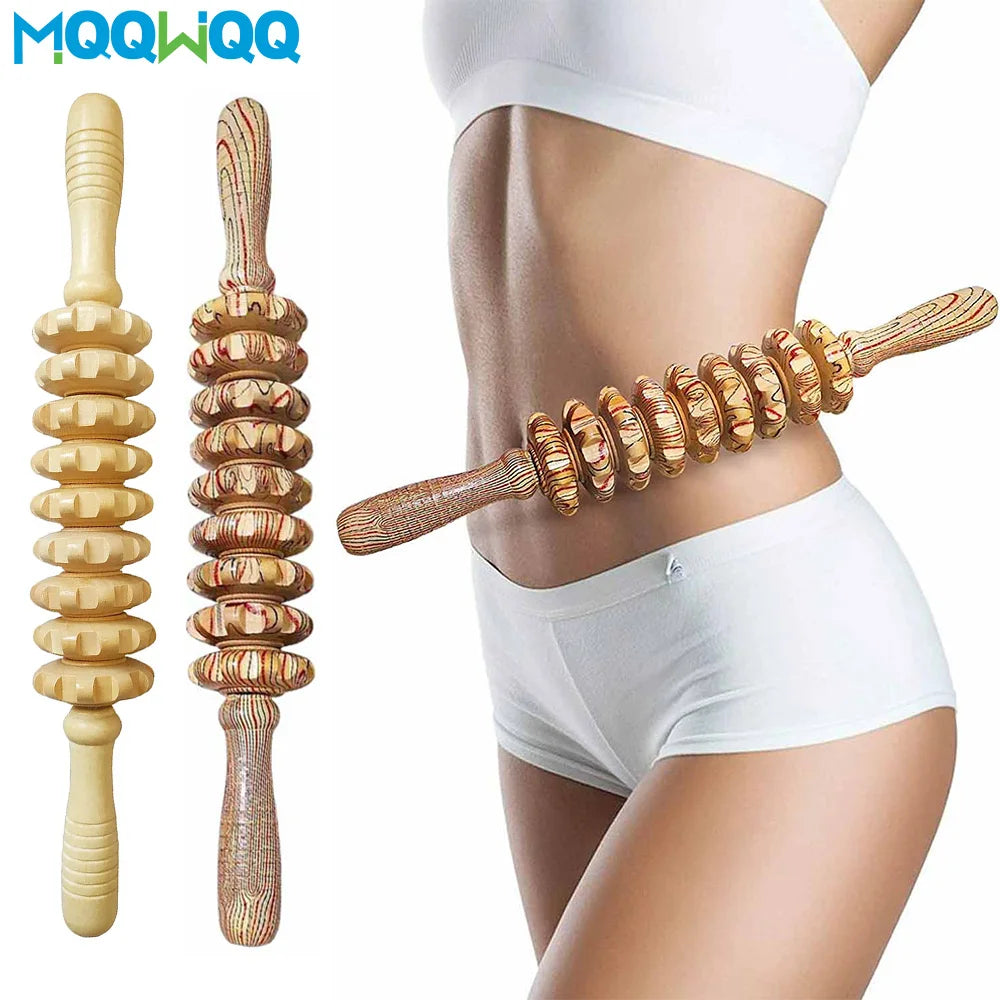 Wooden 9-Wheel Manual Massager