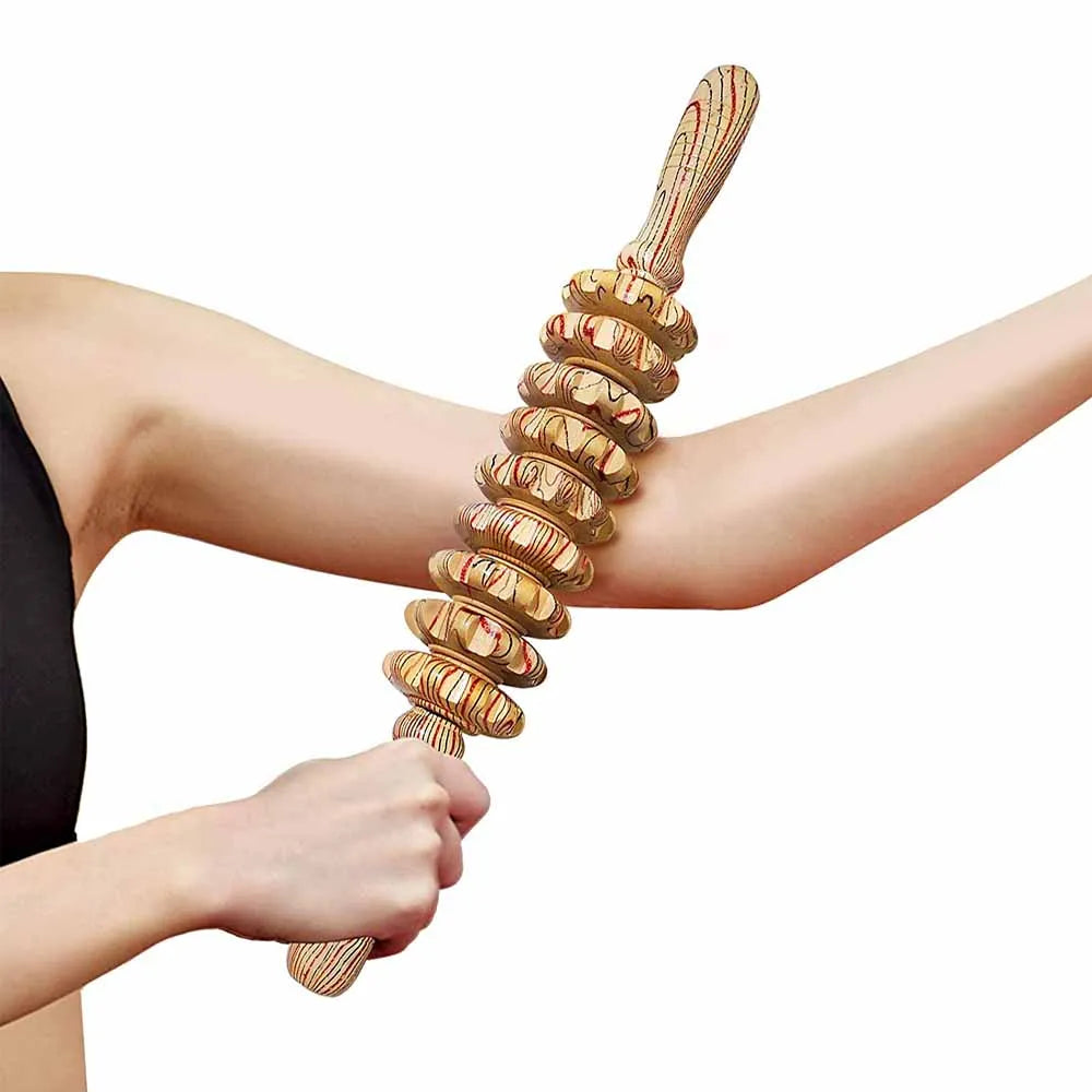 Wooden 9-Wheel Manual Massager