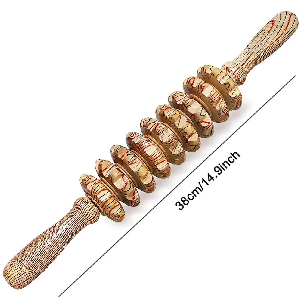 Wooden 9-Wheel Manual Massager
