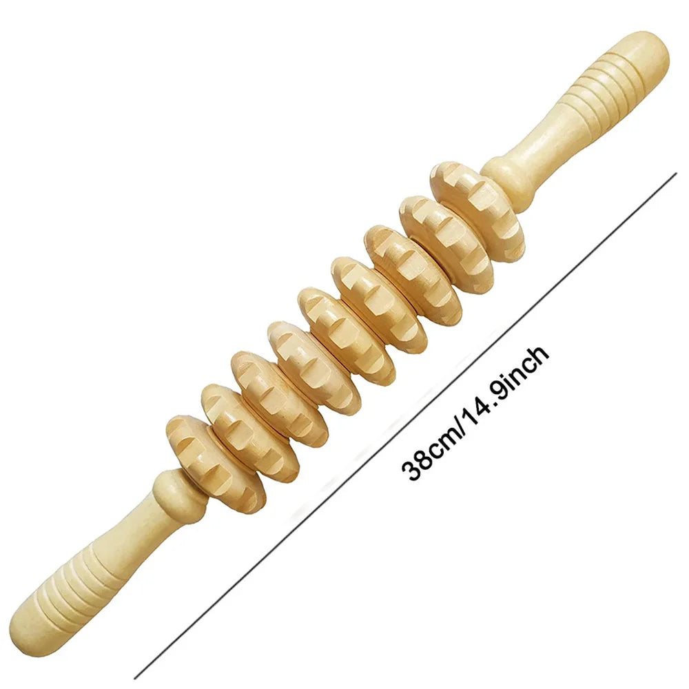 Wooden 9-Wheel Manual Massager