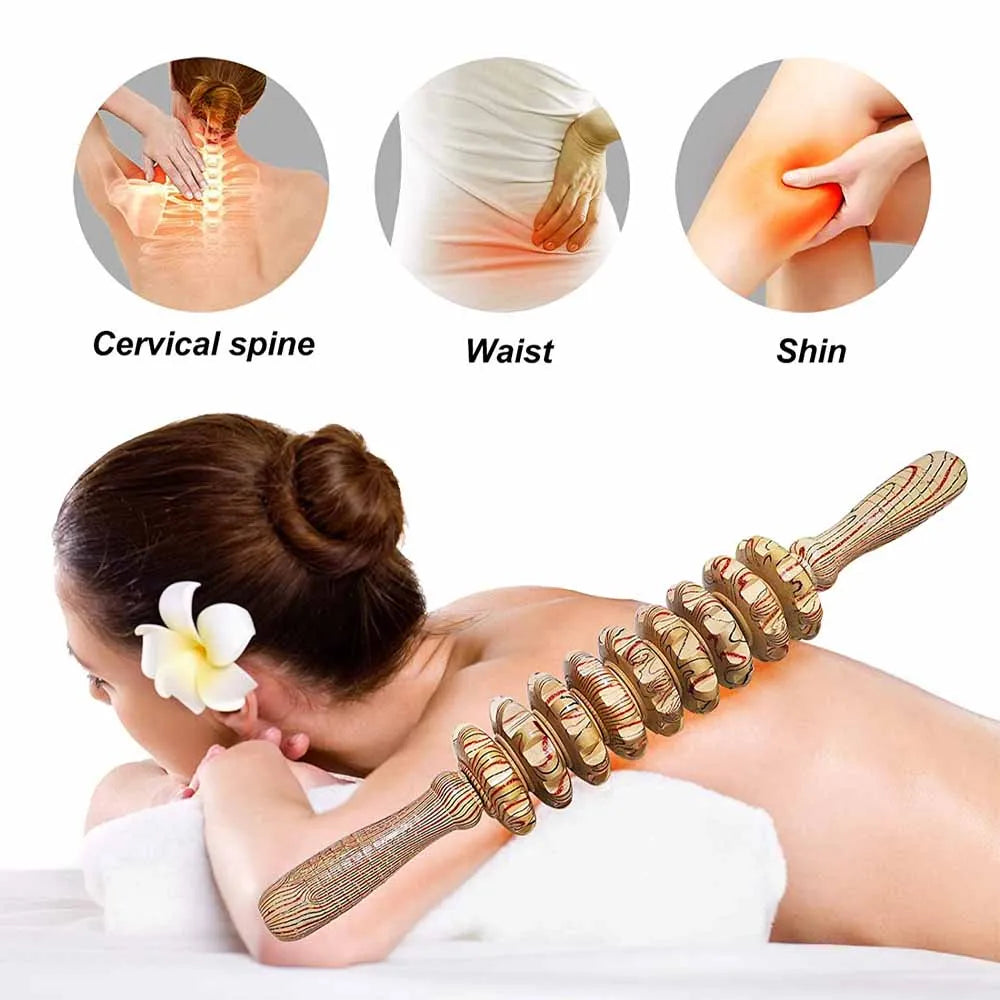 Wooden 9-Wheel Manual Massager