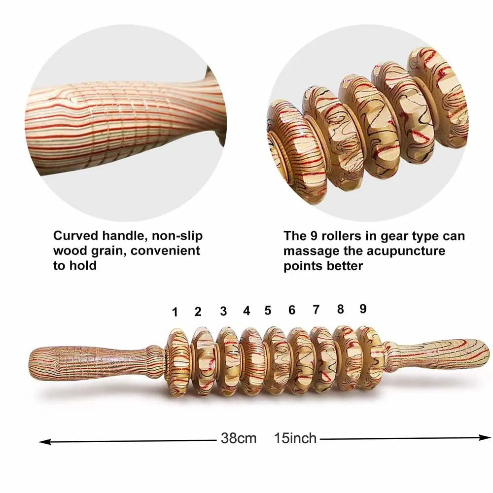 Wooden 9-Wheel Manual Massager