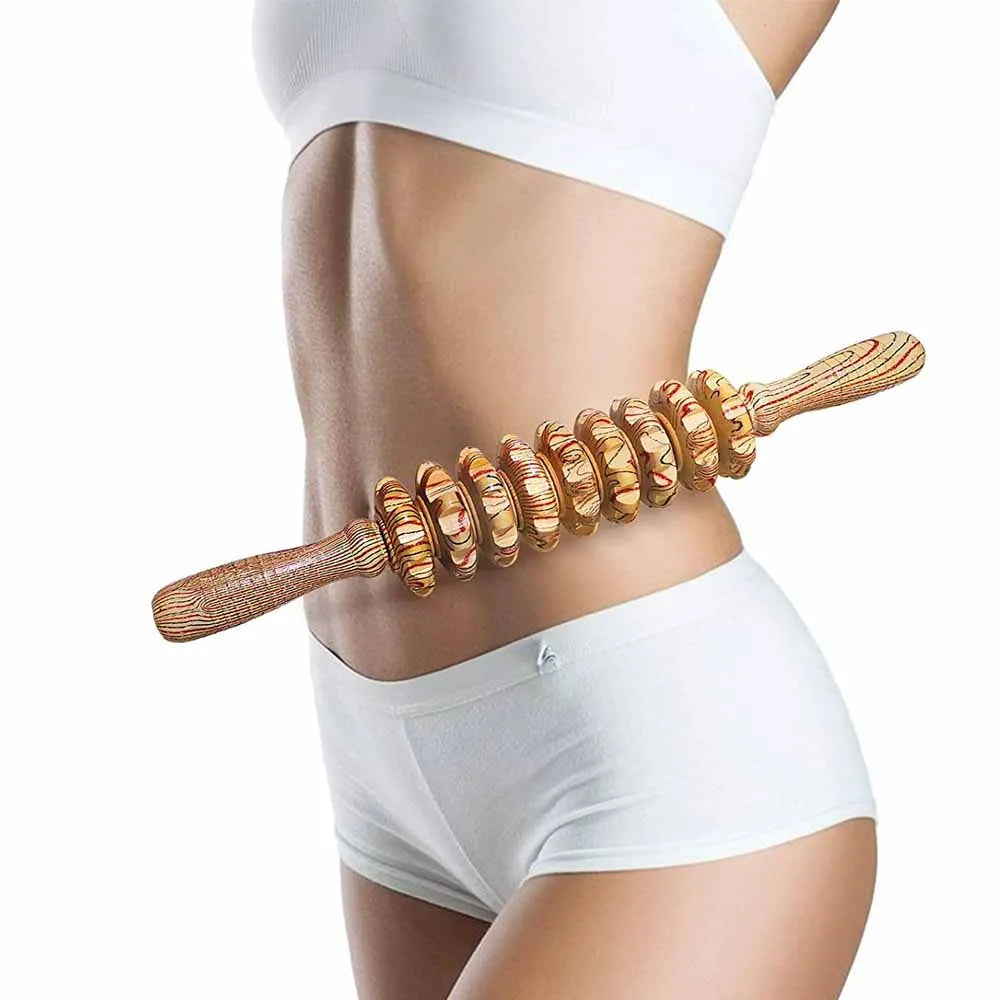 Wooden 9-Wheel Manual Massager