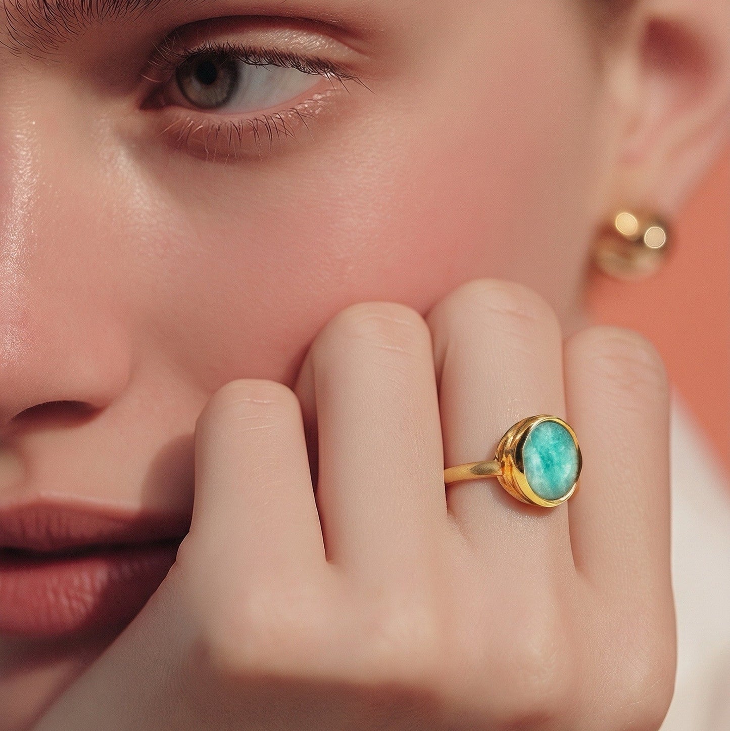 Bague Amazonia en plaqué or et pierre d'amazonite bleue turquoise -  Bijoux MOONSTRA