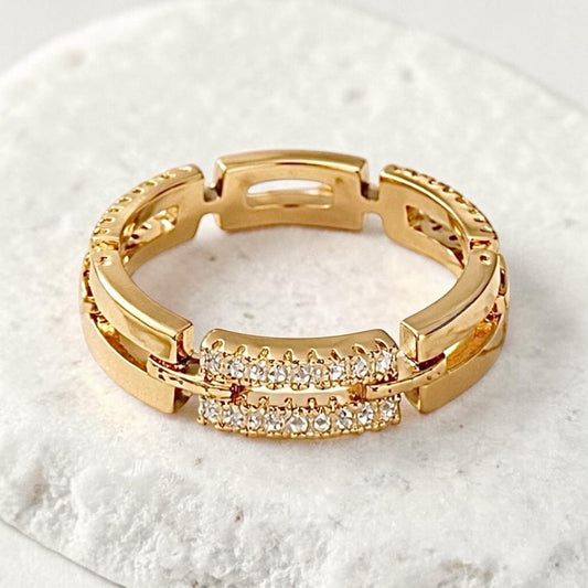 Bague Lady en plaqué or et oxydes de zirconium - Maille rectangle -  Bijoux MOONSTRA