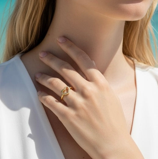 Bague Nahia - Cœur ajouré en plaqué or et oxydes de zirconium -  Bijoux MOONSTRA
