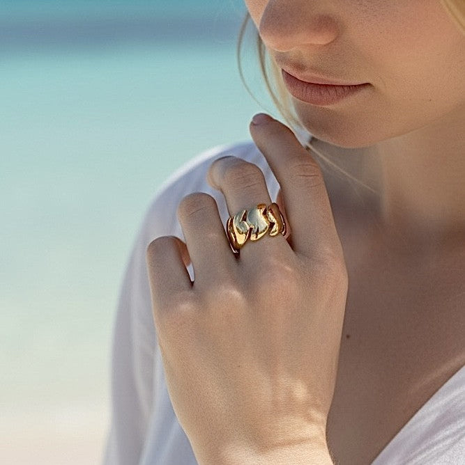 Bague Roma en plaqué or à huit godrons -  Bijoux MOONSTRA