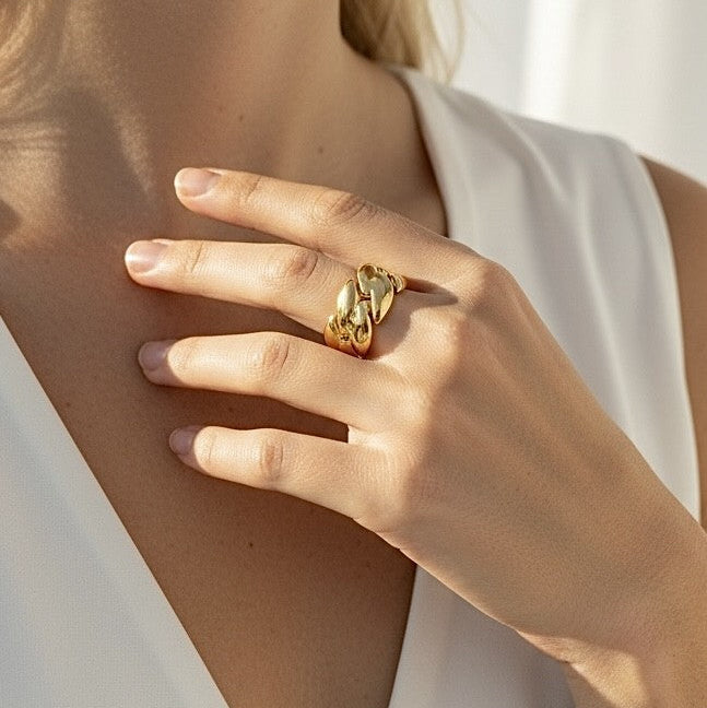 Bague Roma en plaqué or à huit godrons -  Bijoux MOONSTRA