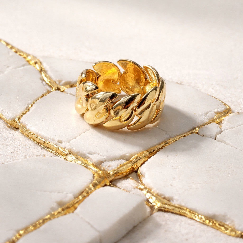 Bague Roma en plaqué or à huit godrons -  Bijoux MOONSTRA