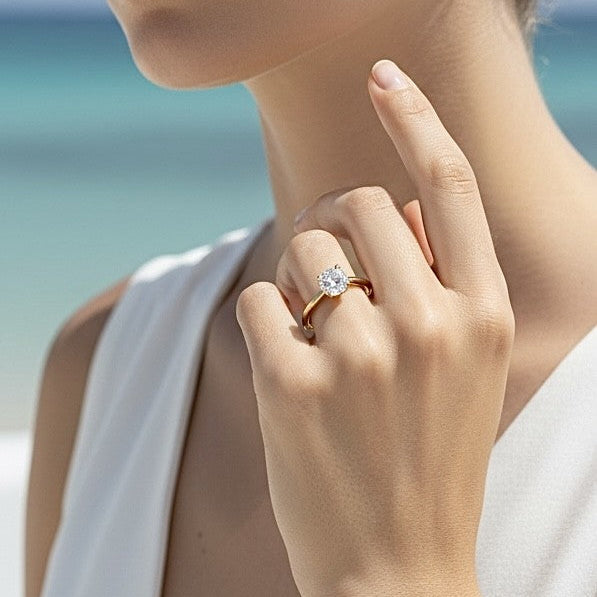 Bague Victoria, solitaire en oxyde de zirconium et plaqué or -  Bijoux MOONSTRA