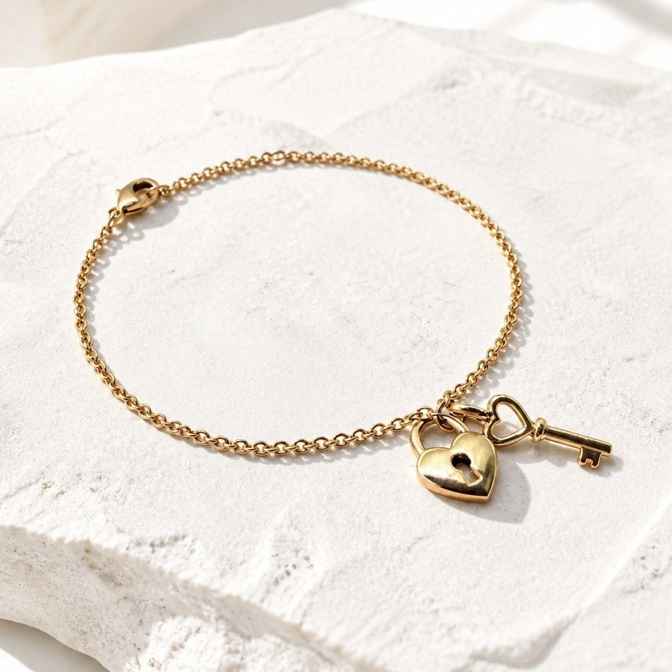 Bracelet Aïko, cœur cadenas et clé en plaqué or -  Bijoux MOONSTRA