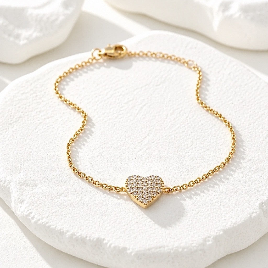 Bracelet Aïna, cœur en plaqué or et oxydes de zirconium -  Bijoux MOONSTRA