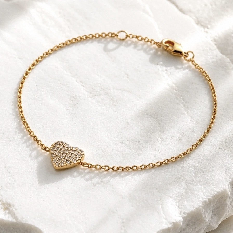 Bracelet Aïna, cœur en plaqué or et oxydes de zirconium -  Bijoux MOONSTRA